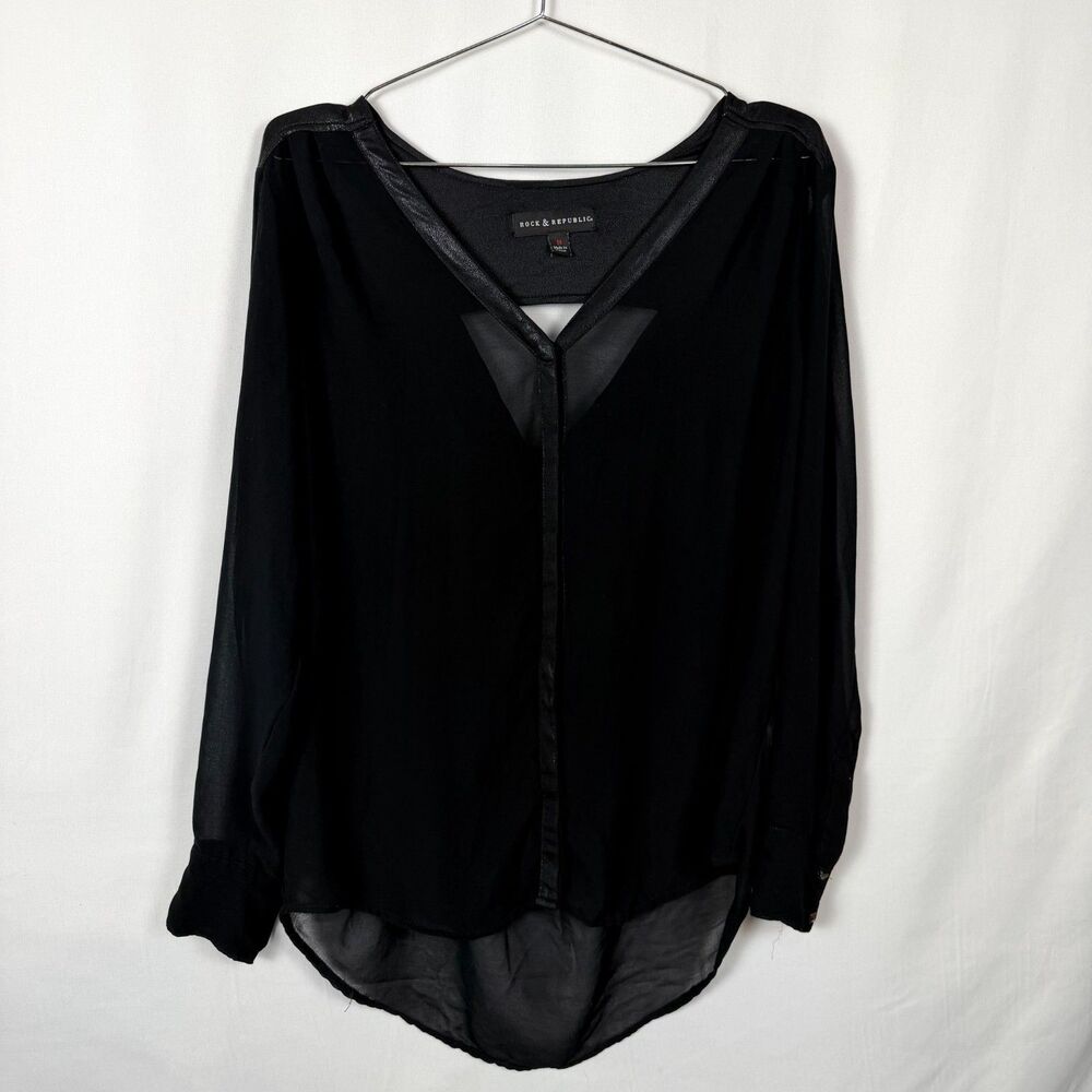 Rock & Republic Sheer Cut Out Button Up Open Back Top Medium